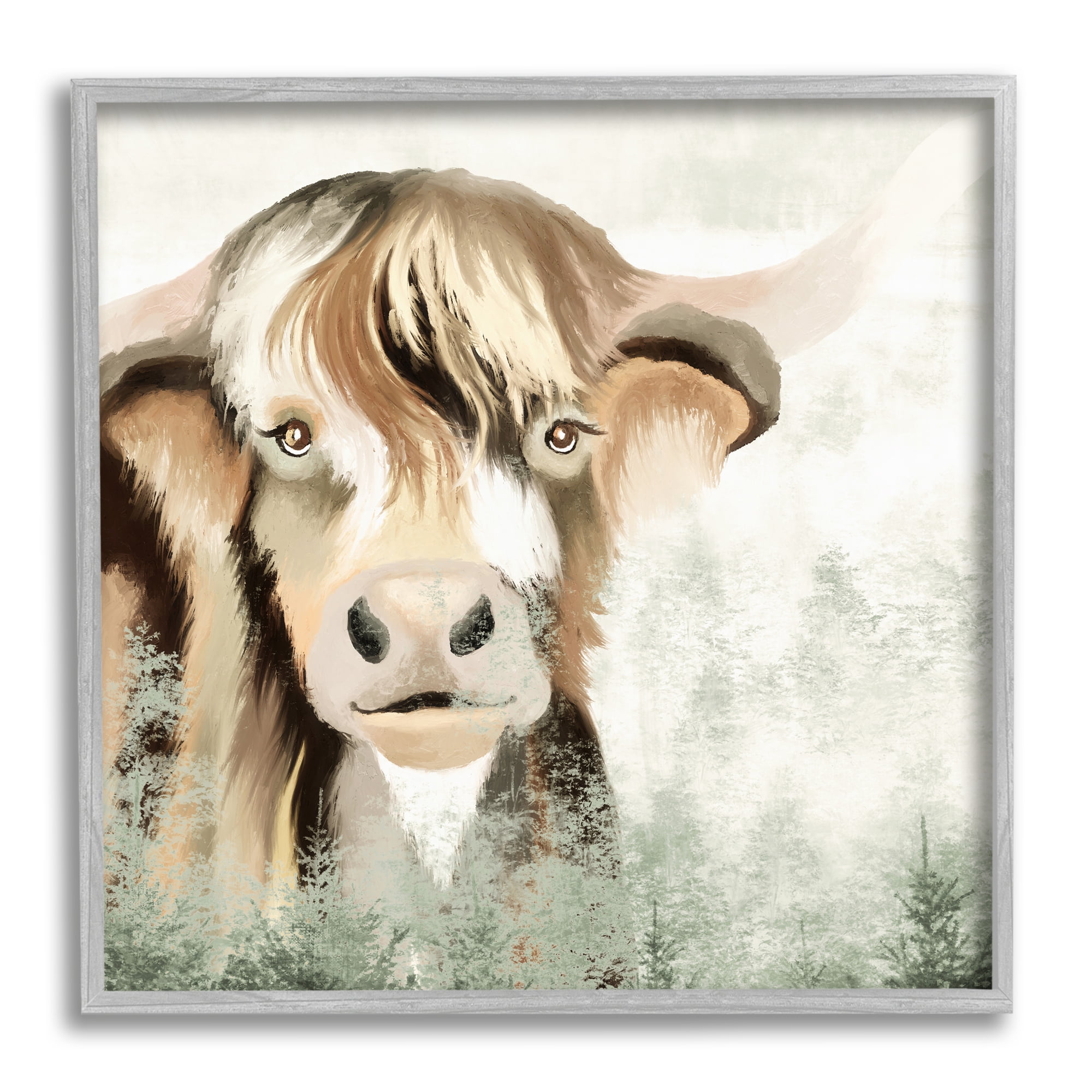 Stupell Highland Cattle Nature Trees Collage Animals & Insects Painting Gray Framed Art Print Wall Art