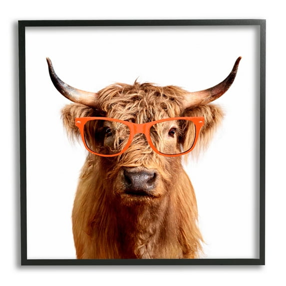 Stupell Highland Cow Farmhouse Fun Glasses Animals & Insects Painting Black Framed Art Print Wall Art