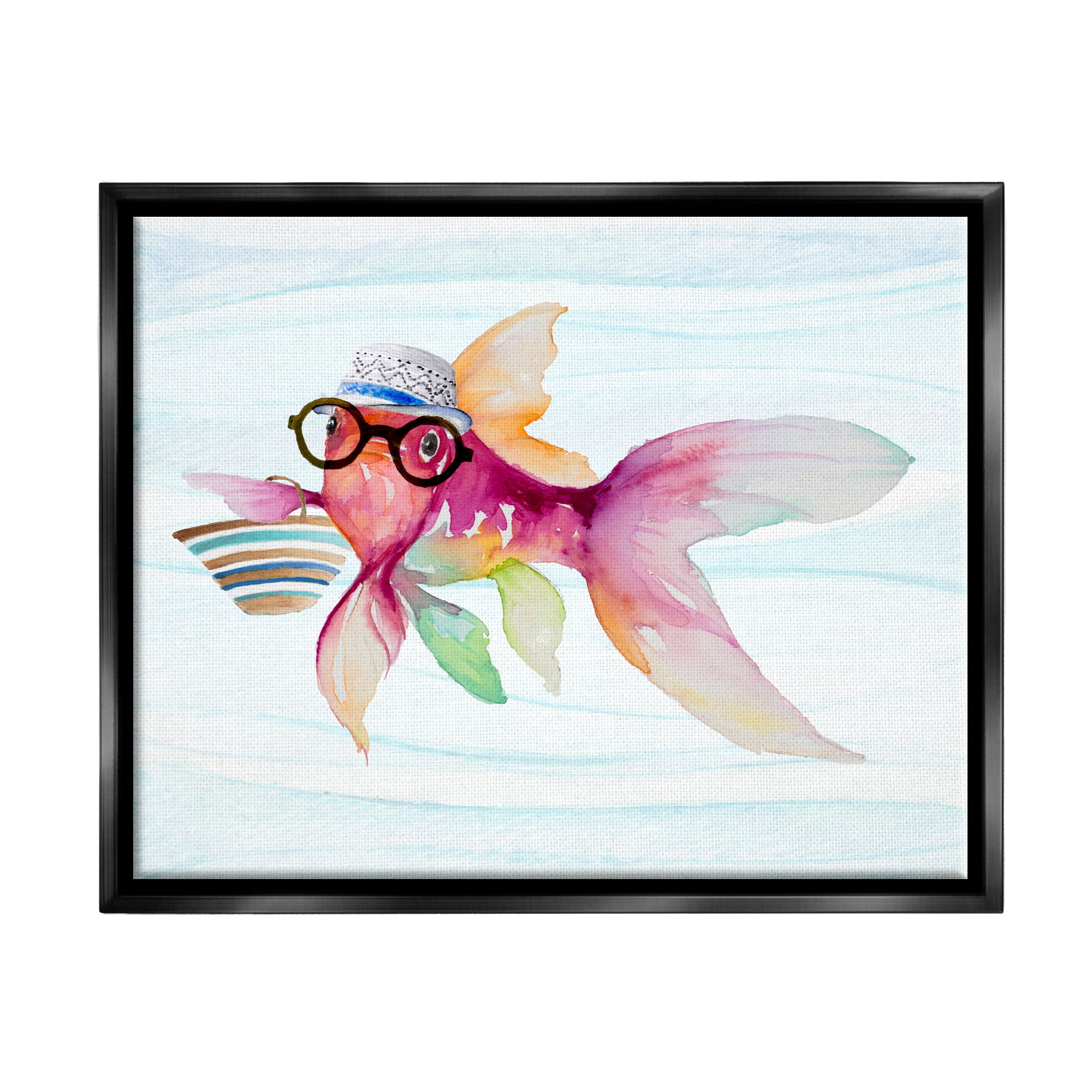 Stupell Hipster Fish Funny Sea Life Landscape Painting Black Floater Framed Art Print Wall Art
