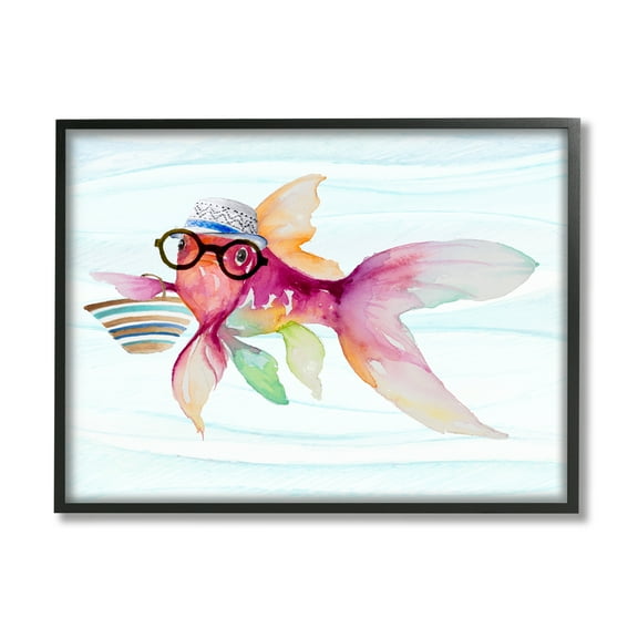 Stupell Hipster Fish Funny Sea Life Landscape Painting Black Framed Art Print Wall Art
