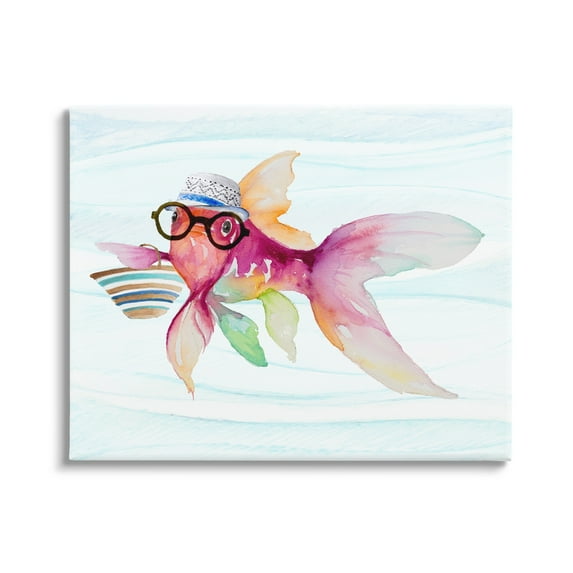Stupell Hipster Fish Funny Sea Life Landscape Painting Gallery Wrapped Canvas Print Wall Art