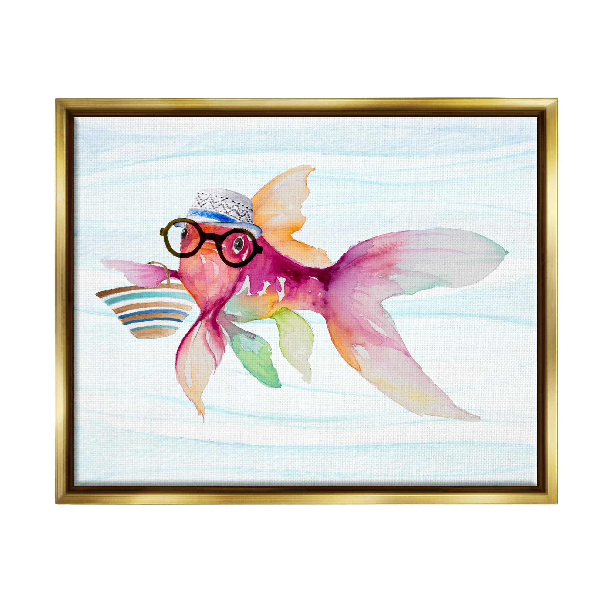 Stupell Hipster Fish Funny Sea Life Landscape Painting Gold Floater Framed Art Print Wall Art