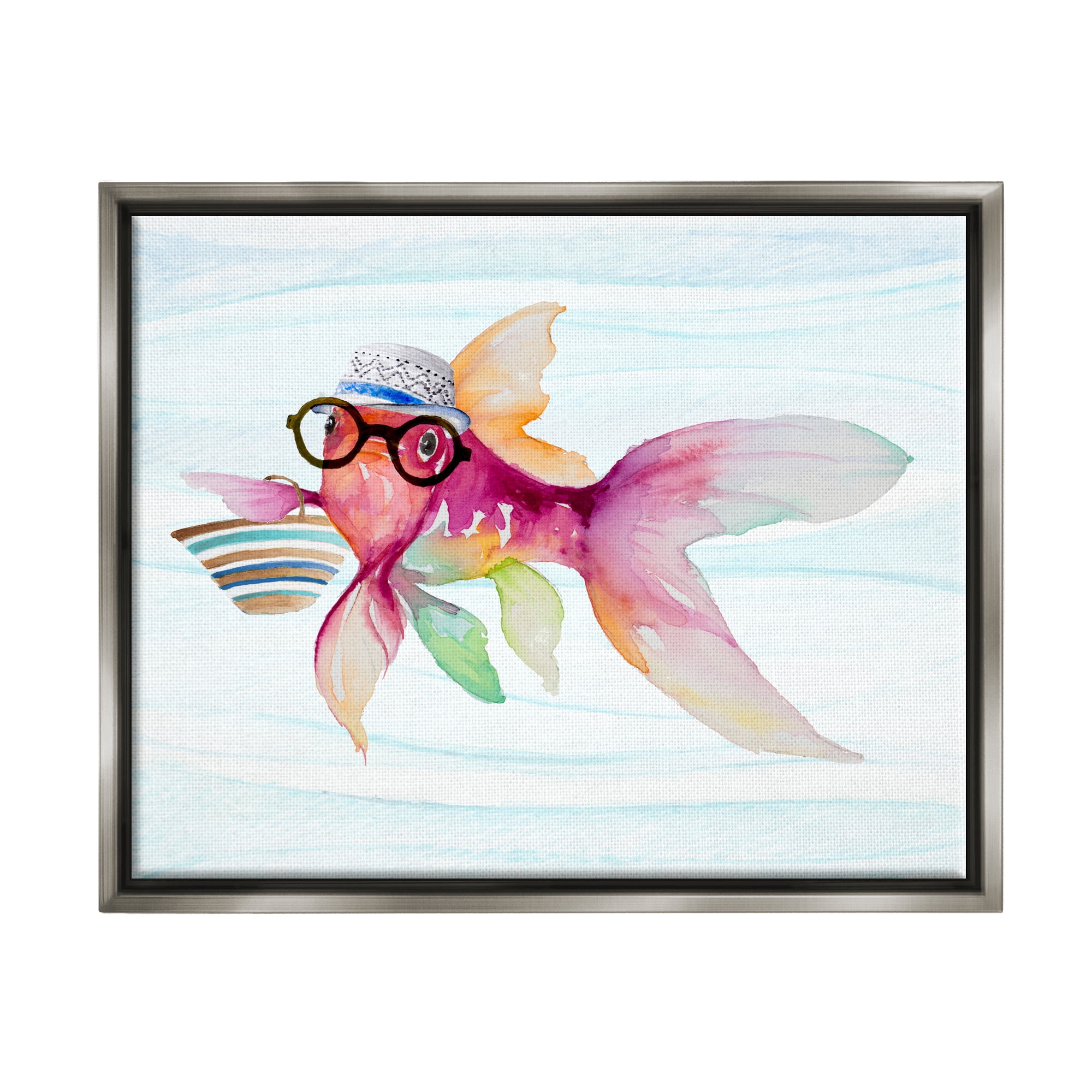 Stupell Hipster Fish Funny Sea Life Landscape Painting Gray Floater Framed Art Print Wall Art