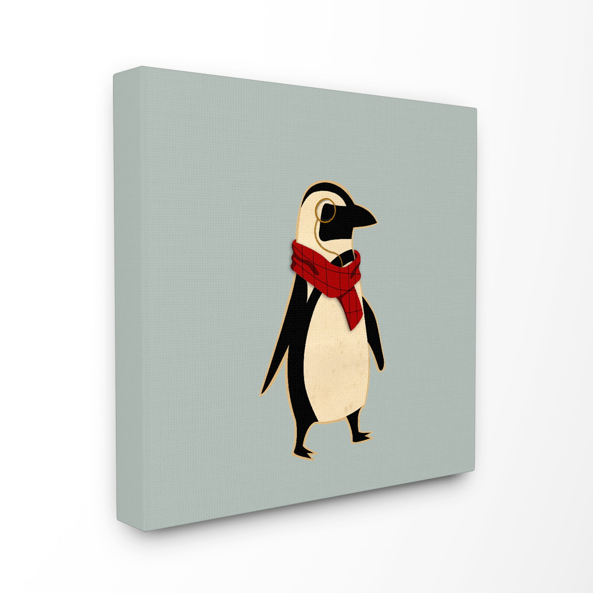 Hipster Penguin with Scarf Kids Canvas Art Print