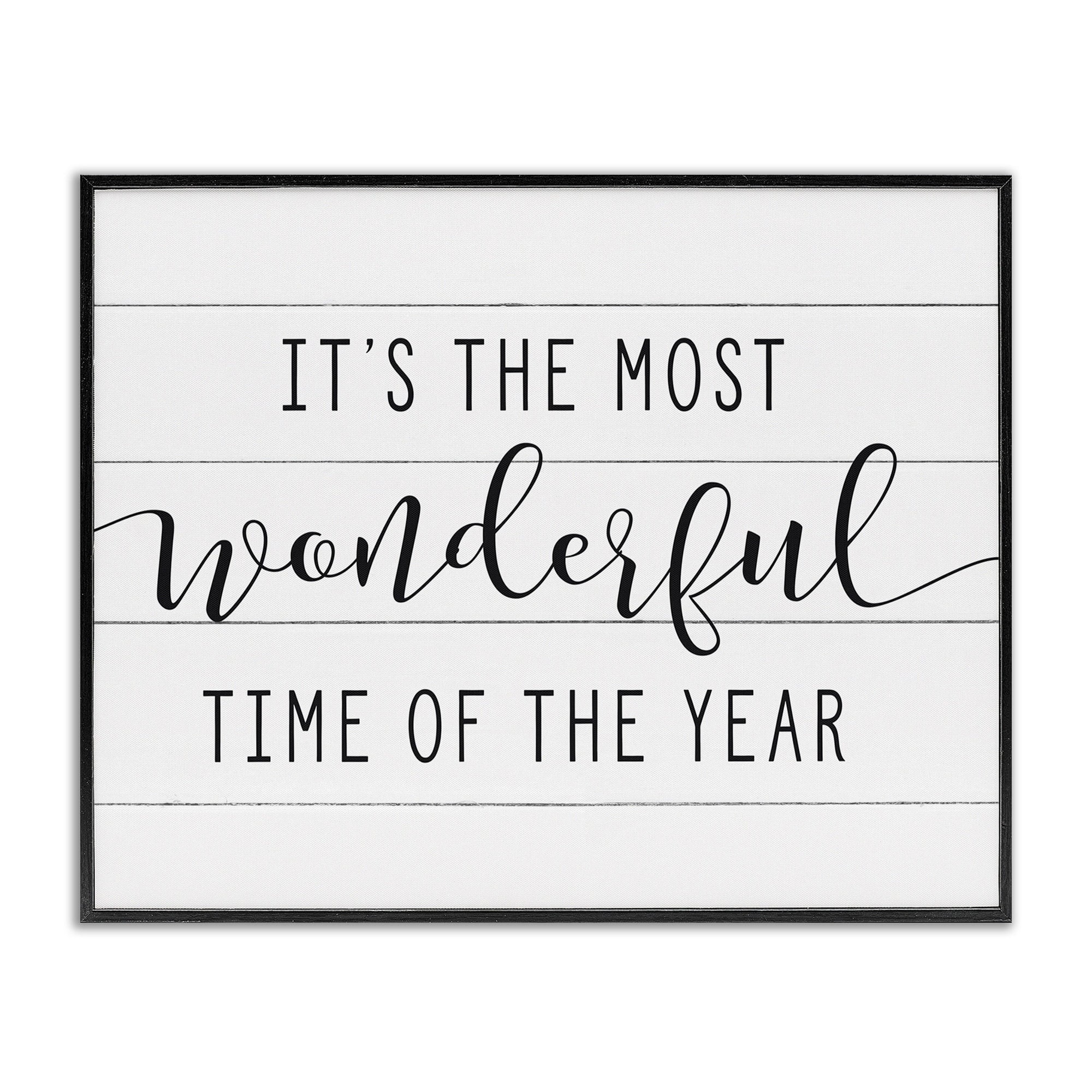 The Stupell Home Decor Collection Holiday Most Wonderful Time Of The Year Black and White Typography Oversized Framed Giclee Texturized Art, 16 x 1.5 x 20