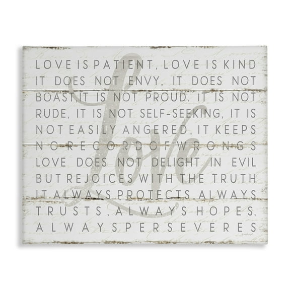 Stupell Home Déco Love Is Patient Gray on White Canvas Art, 16 x 20