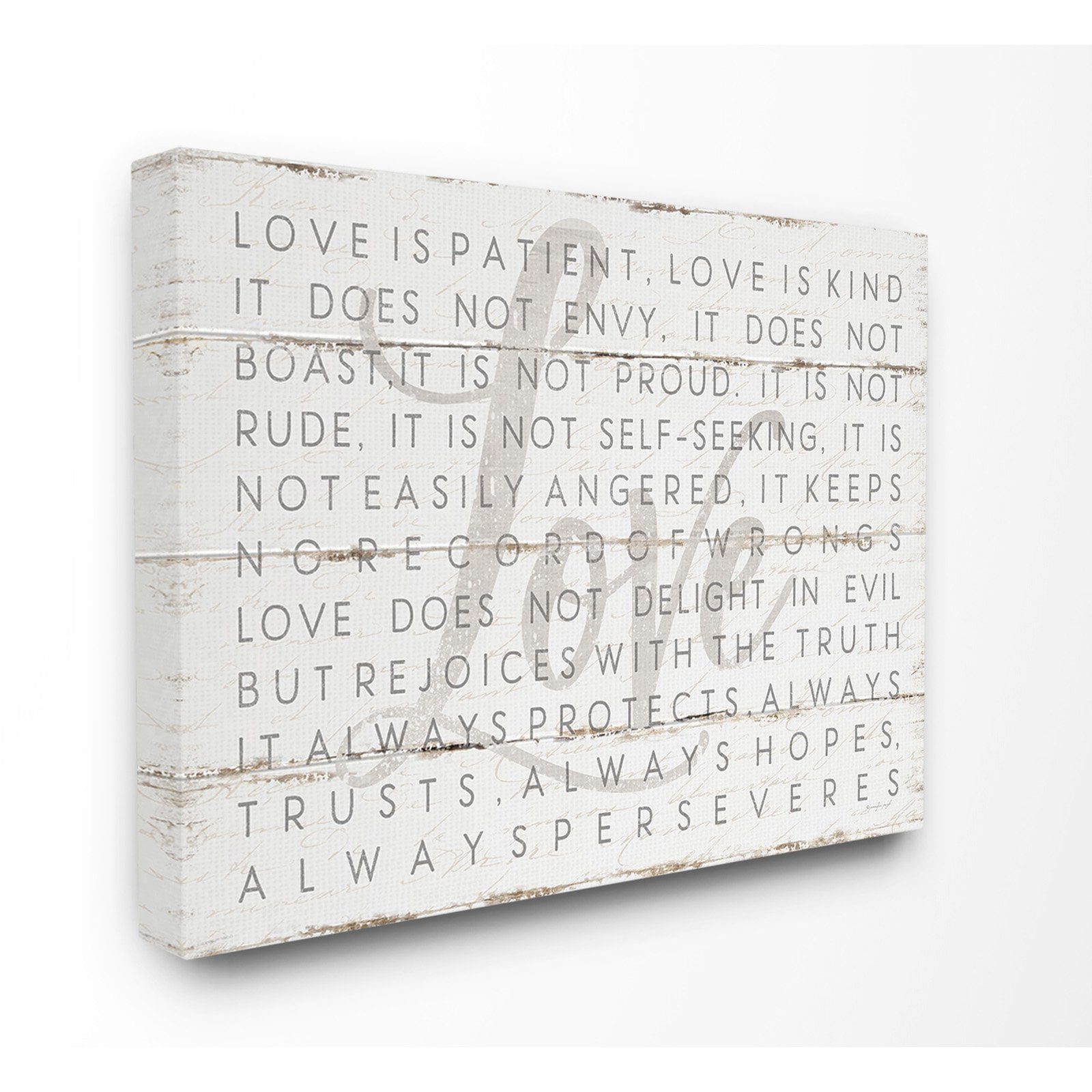 Love Is Patient White and Gray Rustic Canvas Art Print