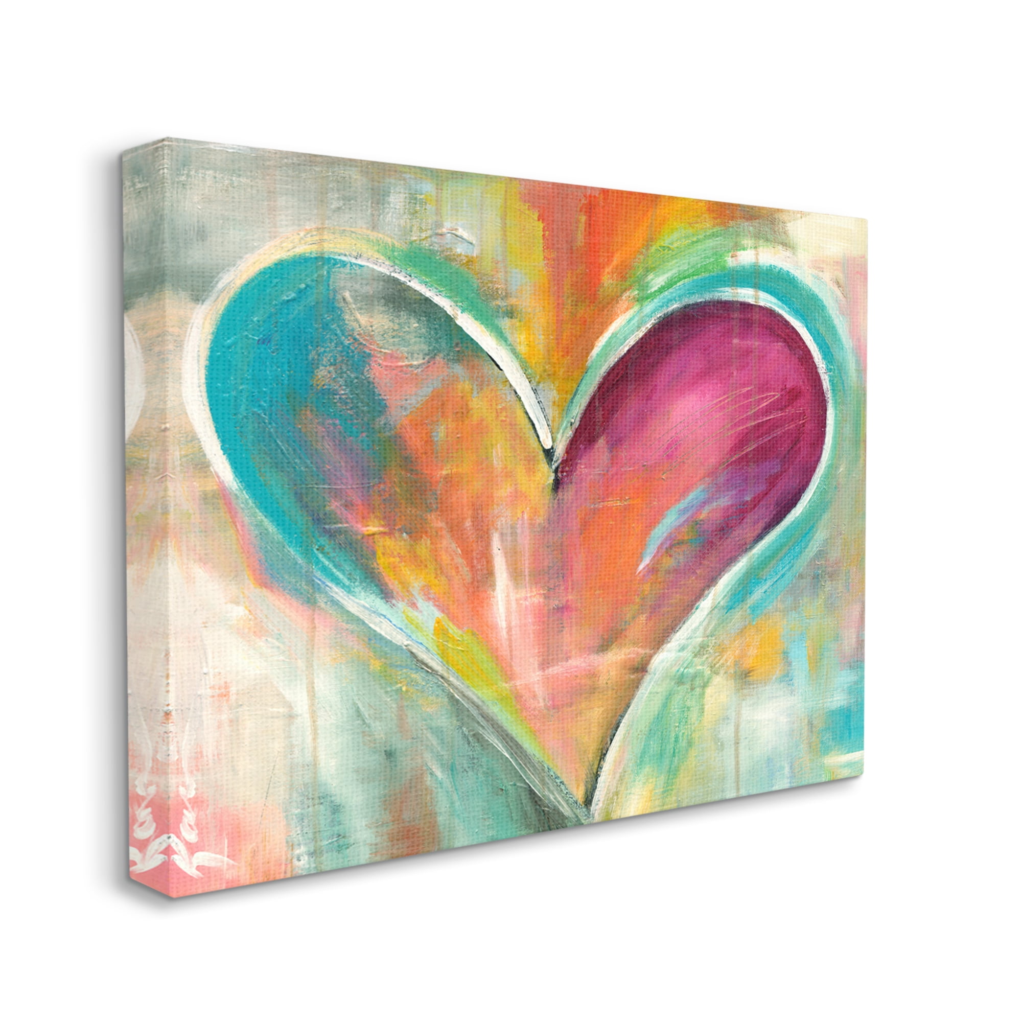 Stupell Home Décor Abstract Colorful Textural Heart Modern Unframed Painting Canvas Art Prints, 24 x 30