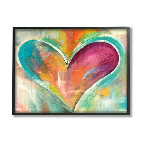 Stupell Home Décor Abstract Colorful Textural Heart Painting modern Classic Black Framed Art Prints, 16 x 20