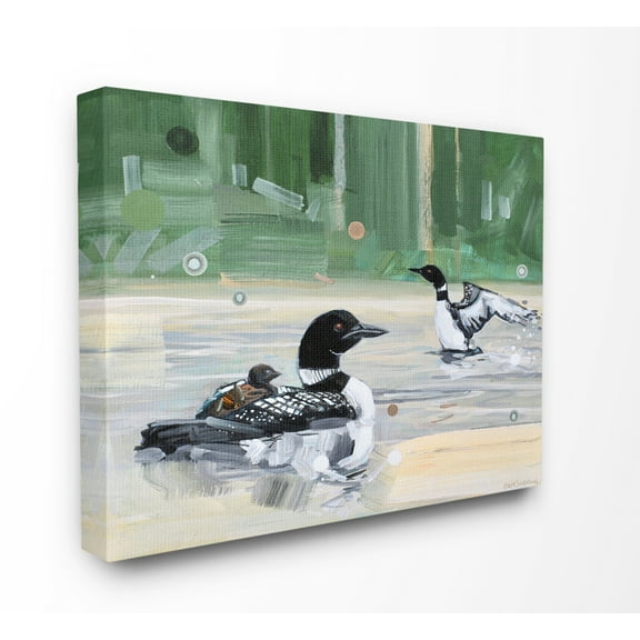 Stupell Home Décor Abstract Pond Ducks Green Yellow Animal Painting Canvas Wall Art by Adam Swanson