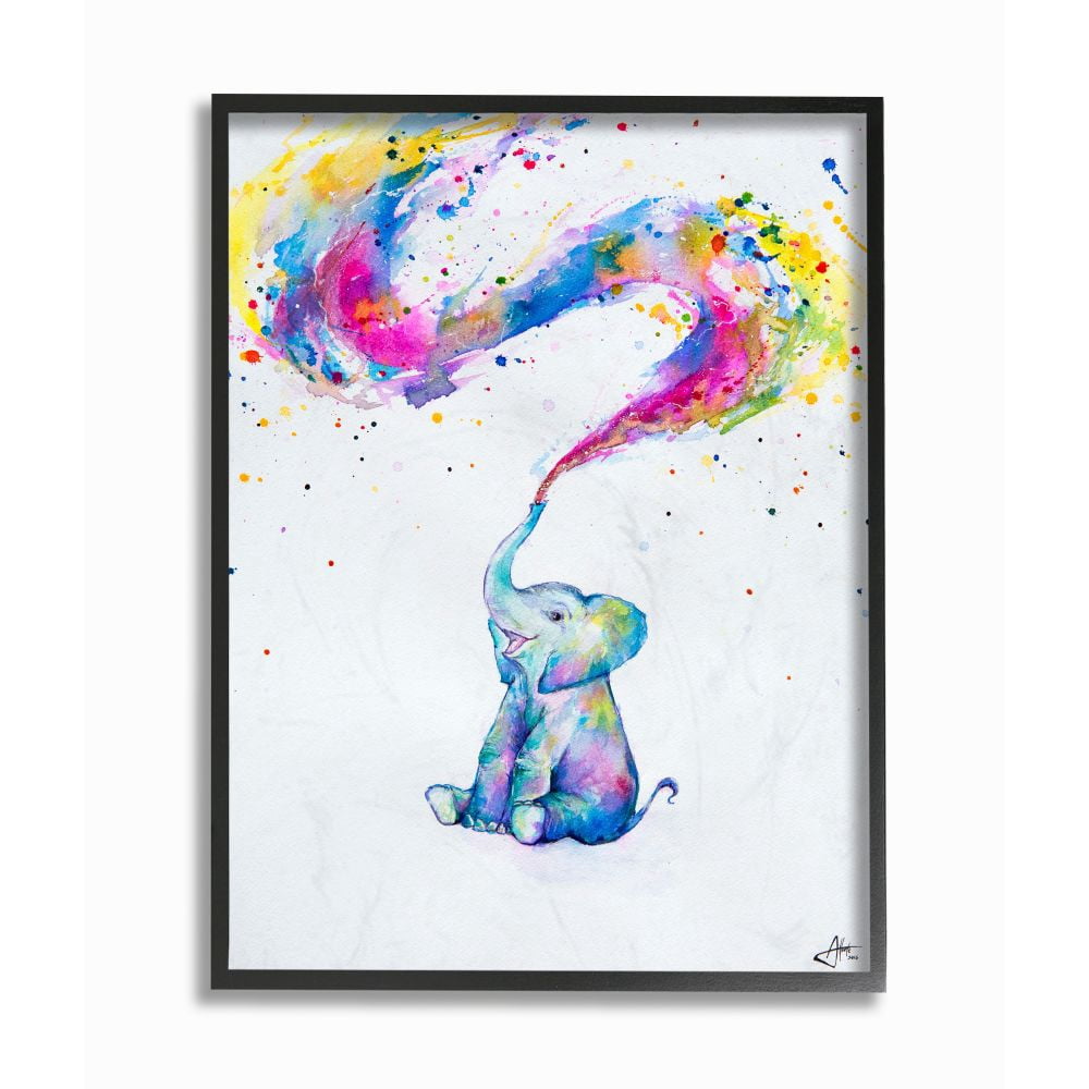 Stupell Industries Colorful Abstract Elephant Animal Watercolor Painting Framed Wall Art by Marc Allante