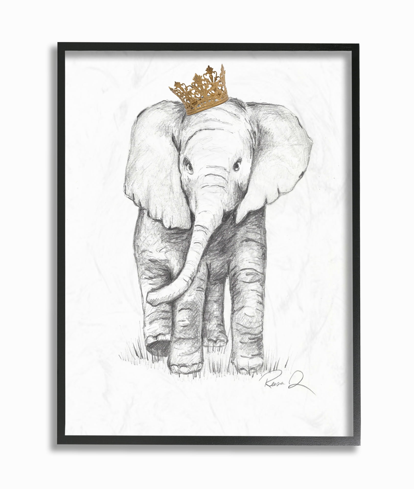 Stupell Industries Elephant Royalty Graphite Drawing Framed Wall Art by Reesa Qualia