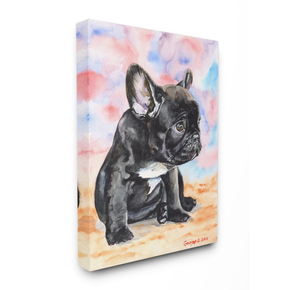 Stupell Industries French Bulldog Puppy Dog Pet Animal Watercolor Painting Canvas Wall Art by George Dyachenko