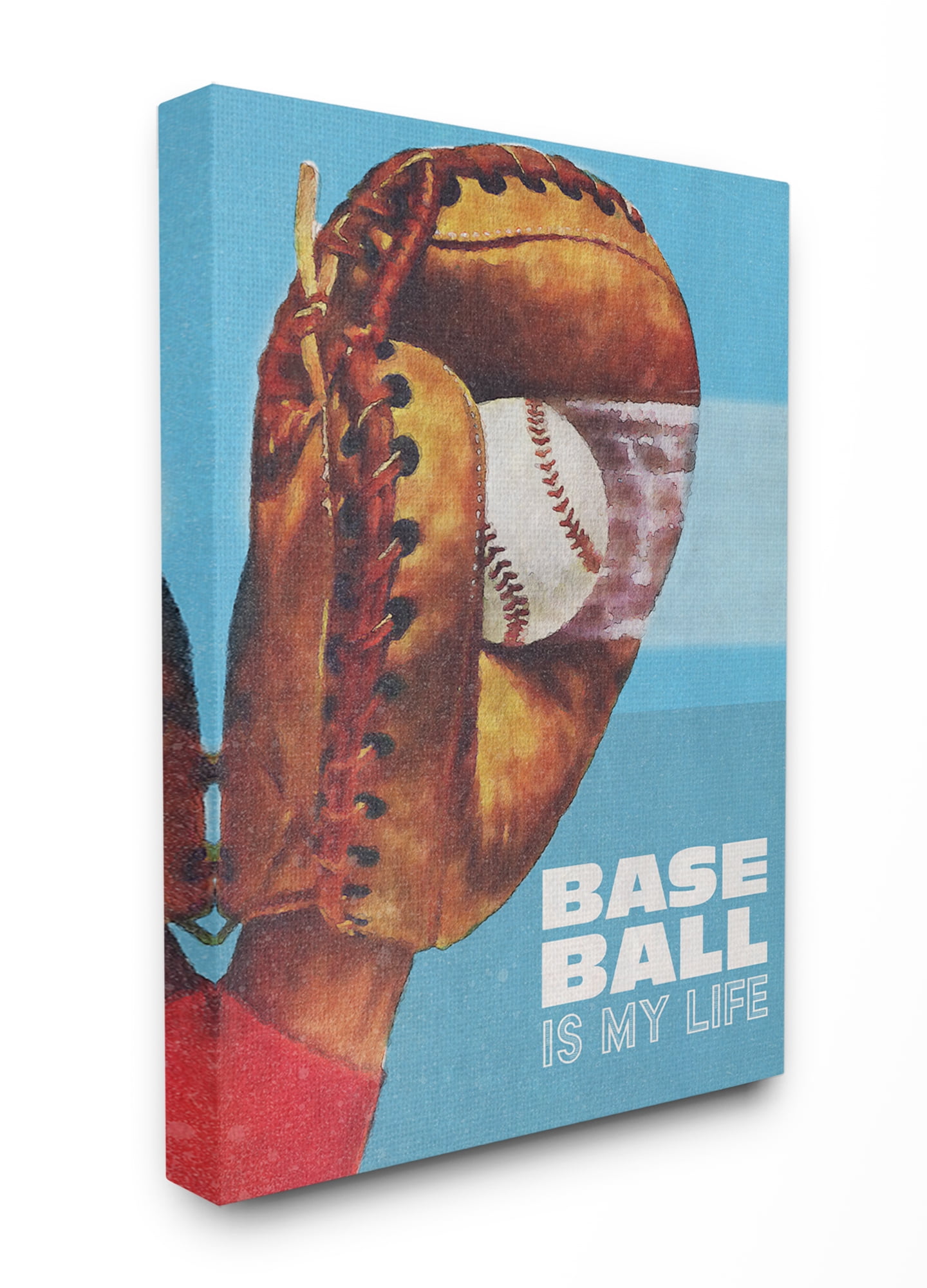 Stupell Home Décor Baseball is My Life Mitt Red Blue Sports Design Canvas Wall Art by the Saturday Evening Post