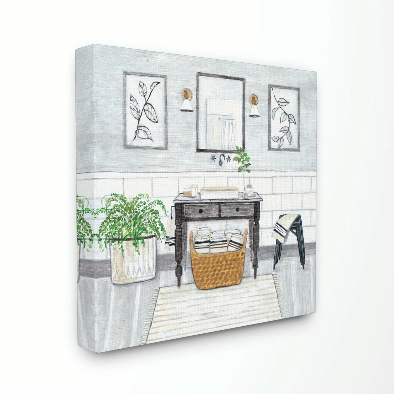 Stupell Home Décor Bathroom Farmhouse Style Neutral Gray Drawing Canvas Wall Art by Yellow Café