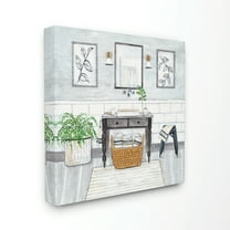 Stupell Home Décor Bathroom Farmhouse Style Neutral Gray Drawing Canvas Wall Art by Yellow Café