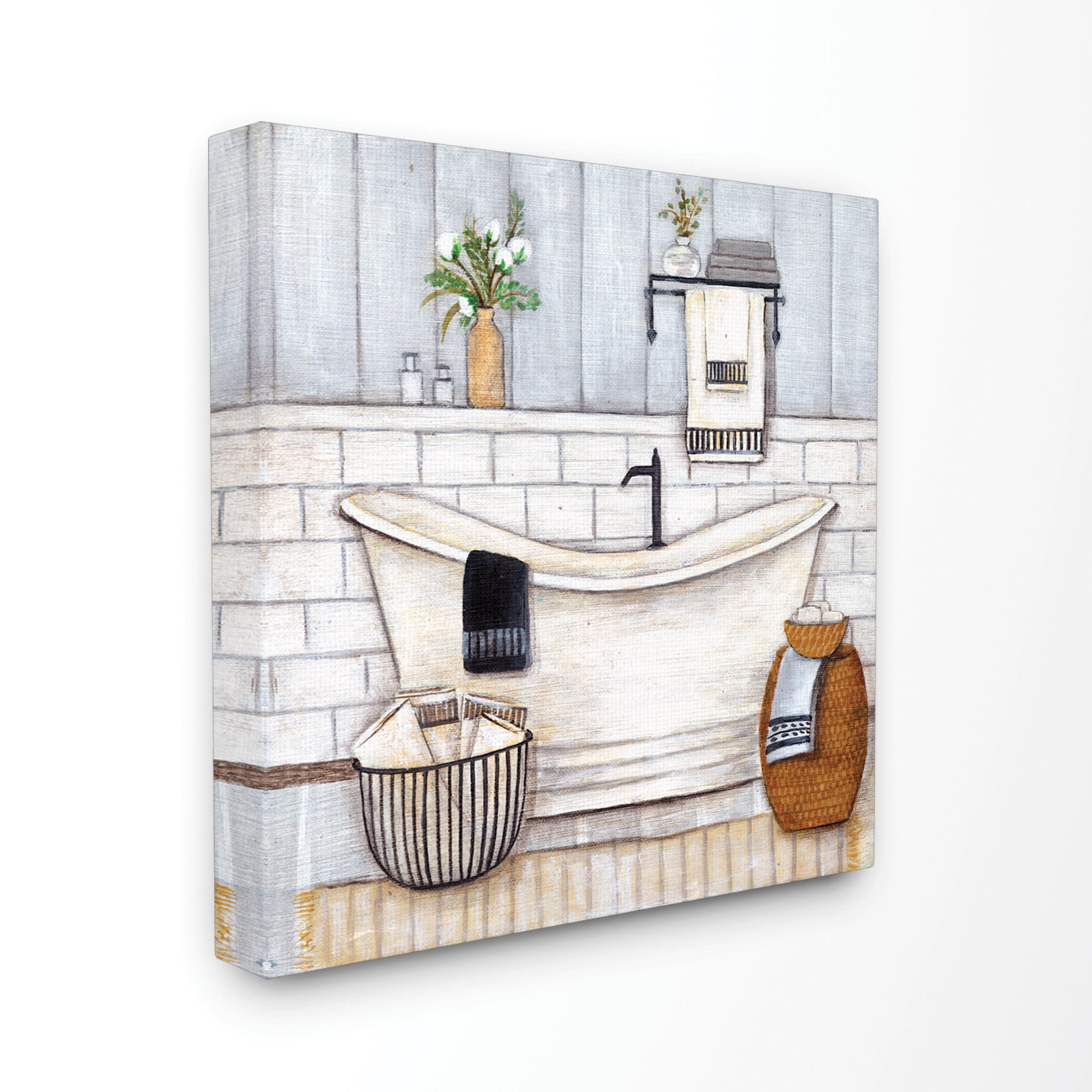 Stupell Home Décor Bathroom Farmhouse Style Tub Neutral Gray Drawing Canvas Wall Art by Yellow Café