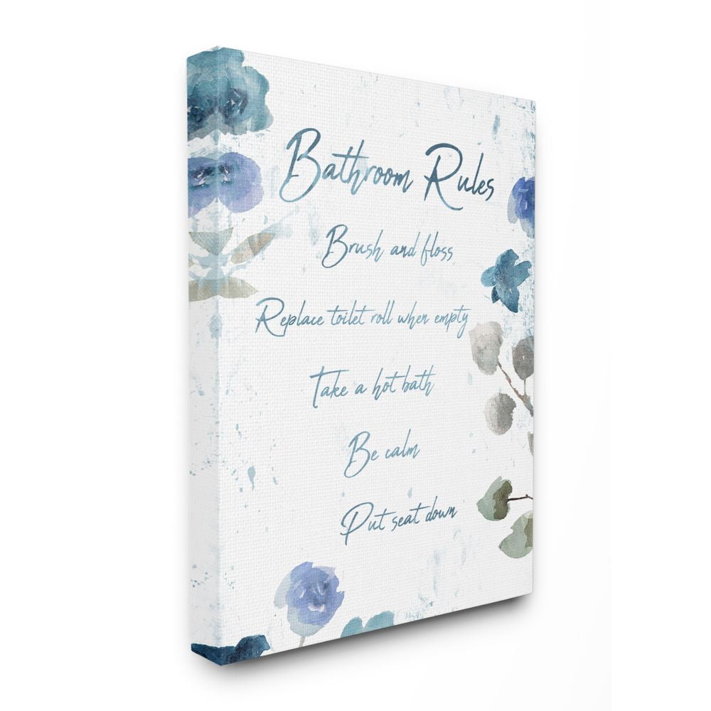 Stupell Home Décor Bathroom Rules Watercolor Flower Word Design Canvas Wall Art by Milli Villa