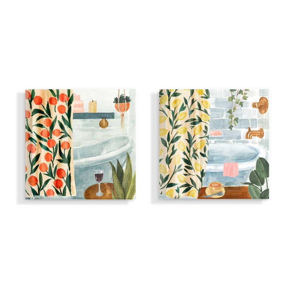 Stupell Home Décor Bathroom Tub and Curtains Interior Paintings Canvas Wall Art by Annie Warren