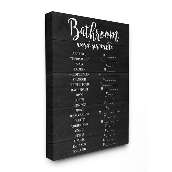 Stupell Home Décor Bathroom Word Scramble Black and White Design Canvas Wall Art by Daphne Polselli