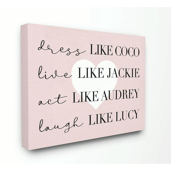 Stupell Home Décor Be Like Glam Fashion Pink White Heart Word Design Canvas Wall Art by Daphne Polselli