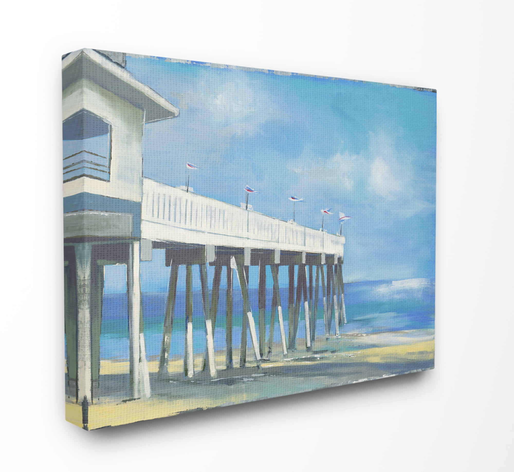 Stupell Home Décor Beach Boardwalk Ocean Blue Landscape Painting Canvas Wall Art by Third and Wall