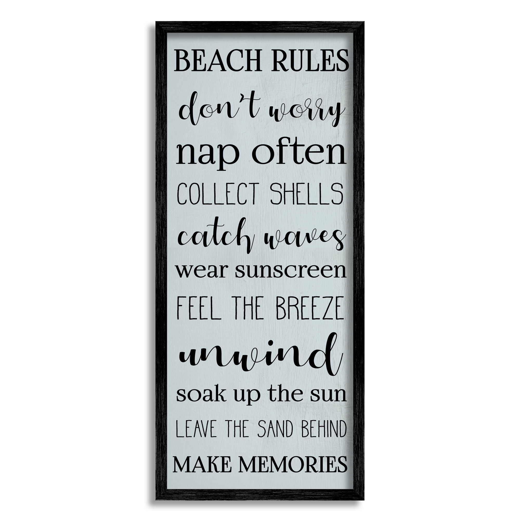 Beach Rules Black Framed Coastal Wall Art, 10" x 24"
