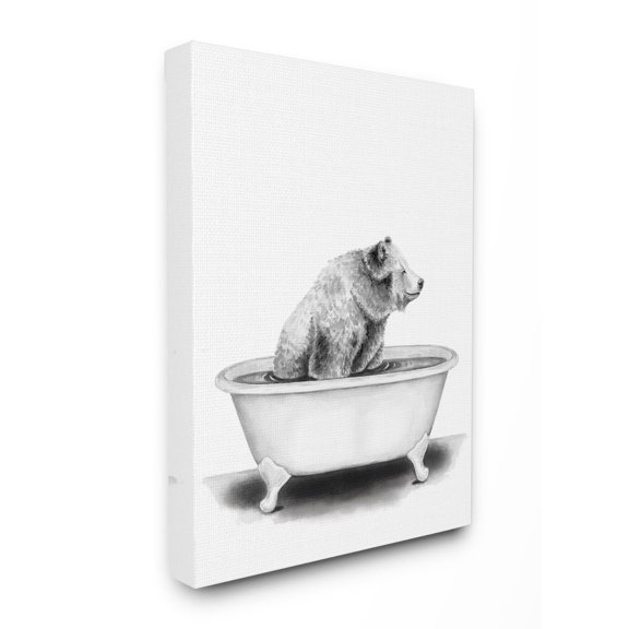 Stupell Home Décor Bear in a Tub Funny Animal Bathroom Drawing Canvas Wall Art by Rachel Neiman