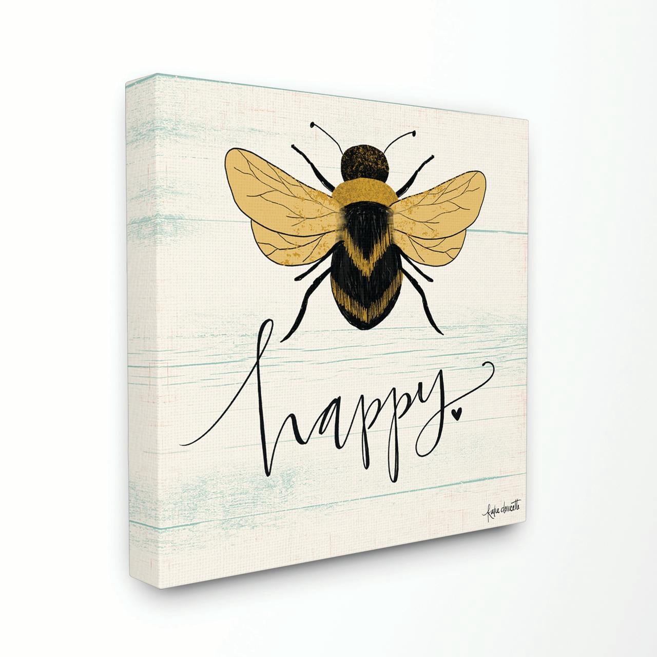 Stupell Home Décor Bee Happy Yellow Green Family Word Design Canvas Wall Art by Katie Doucette