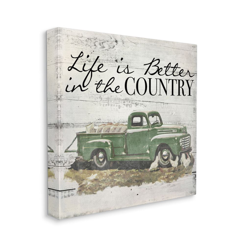 Stupell Home Décor Better in the Country Green Truck Rustic Farm Gray Word Design Canvas Wall Art by the Saturday Evening Post