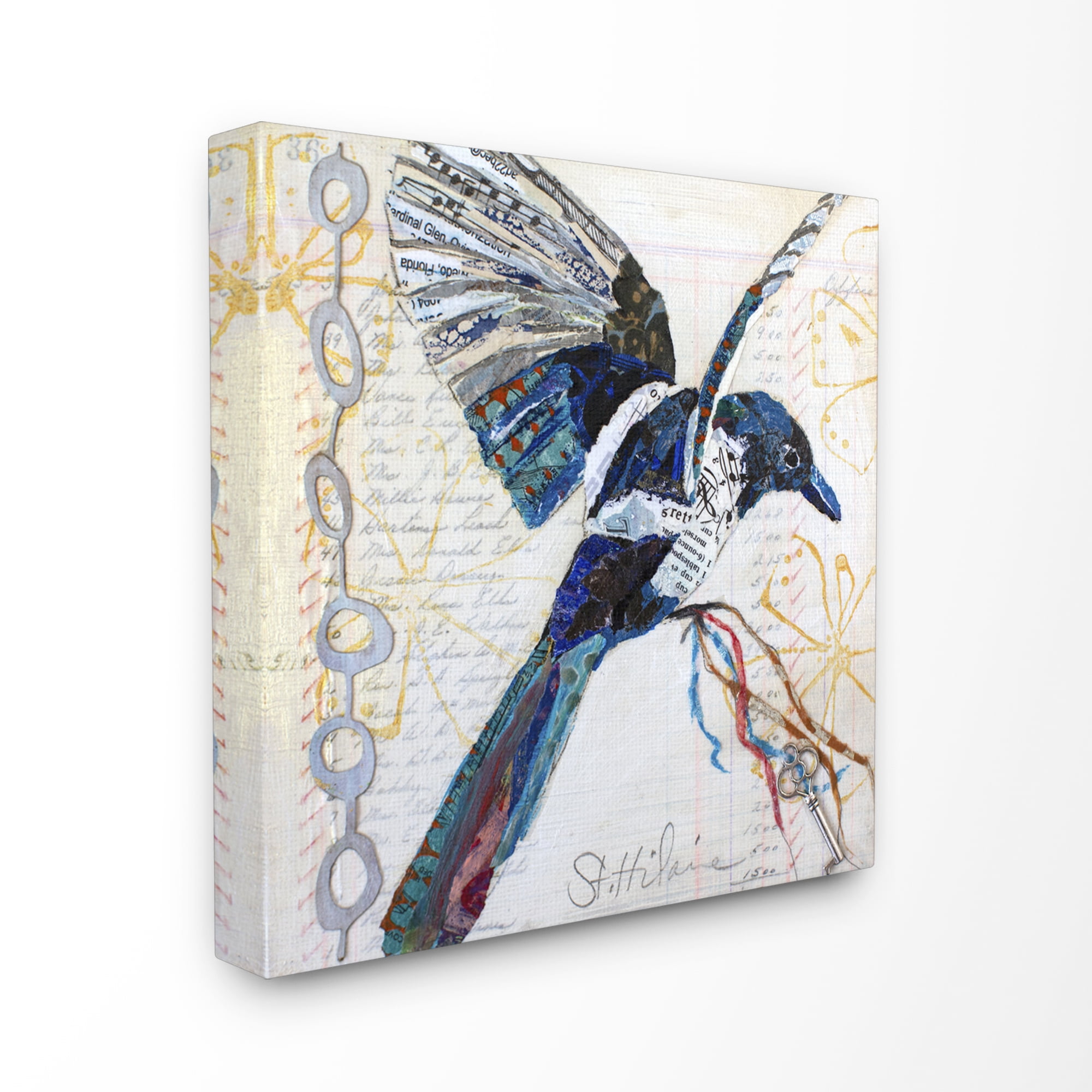 Stupell Home Décor Bird Journal Collage Textured Animal Design Canvas Wall Art by Elizabeth St. Hilaire