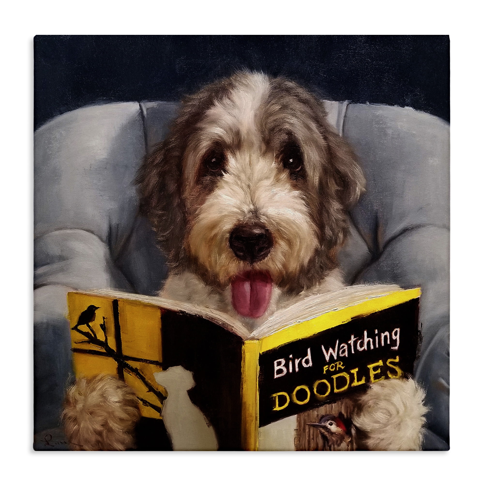 Stupell Home Décor Bird Watching Doodle Funny Pet Dog Portrait Painting Canvas Wall Art by Lucia Heffernan