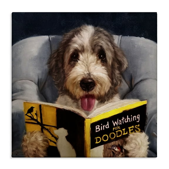 Stupell Home Décor Bird Watching Doodle Funny Pet Dog Portrait Painting Canvas Wall Art by Lucia Heffernan