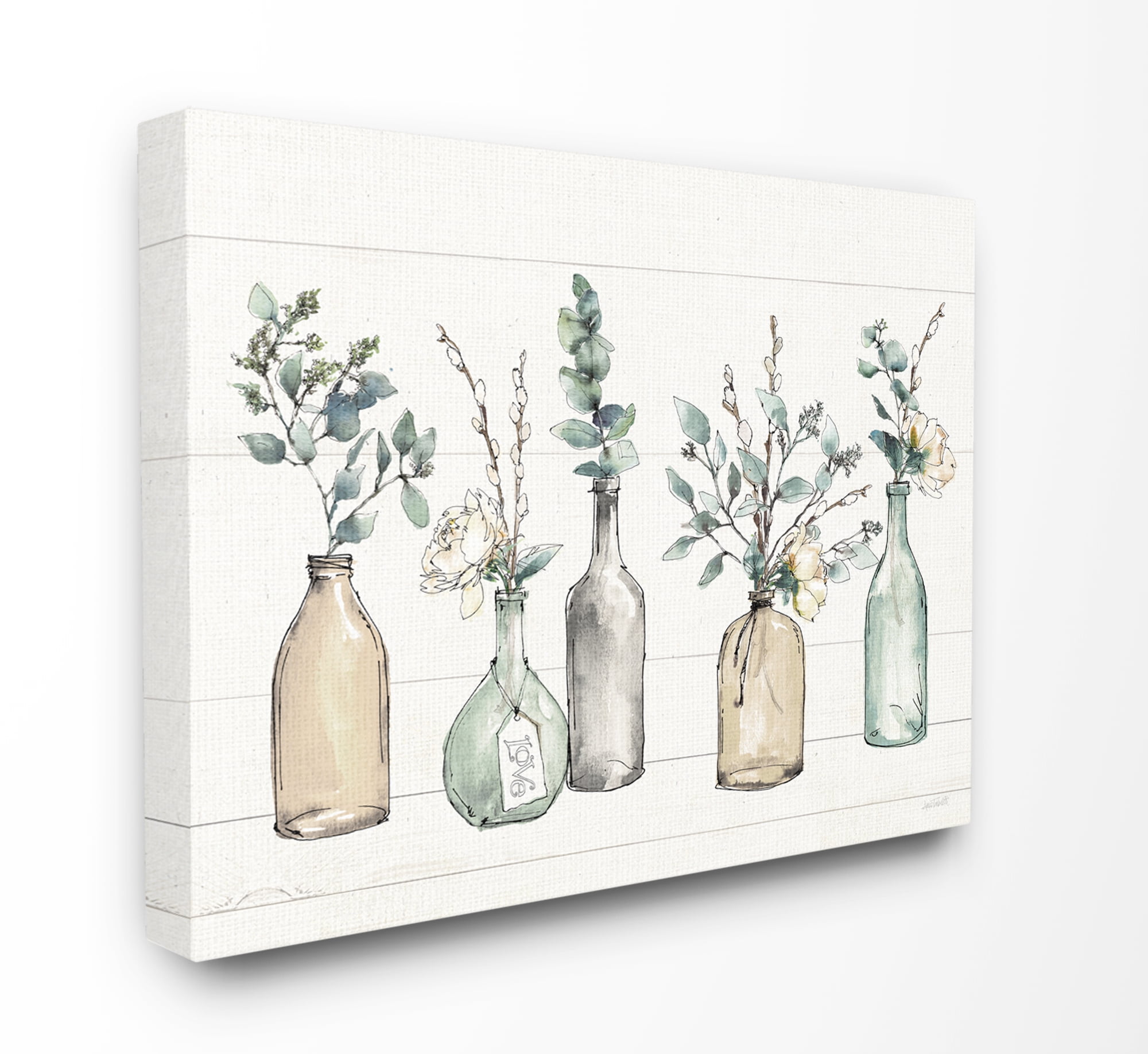 Stupell Home Décor Bottles and Plants Farm Wood Textured Design Canvas Wall Art by Anne Tavoletti