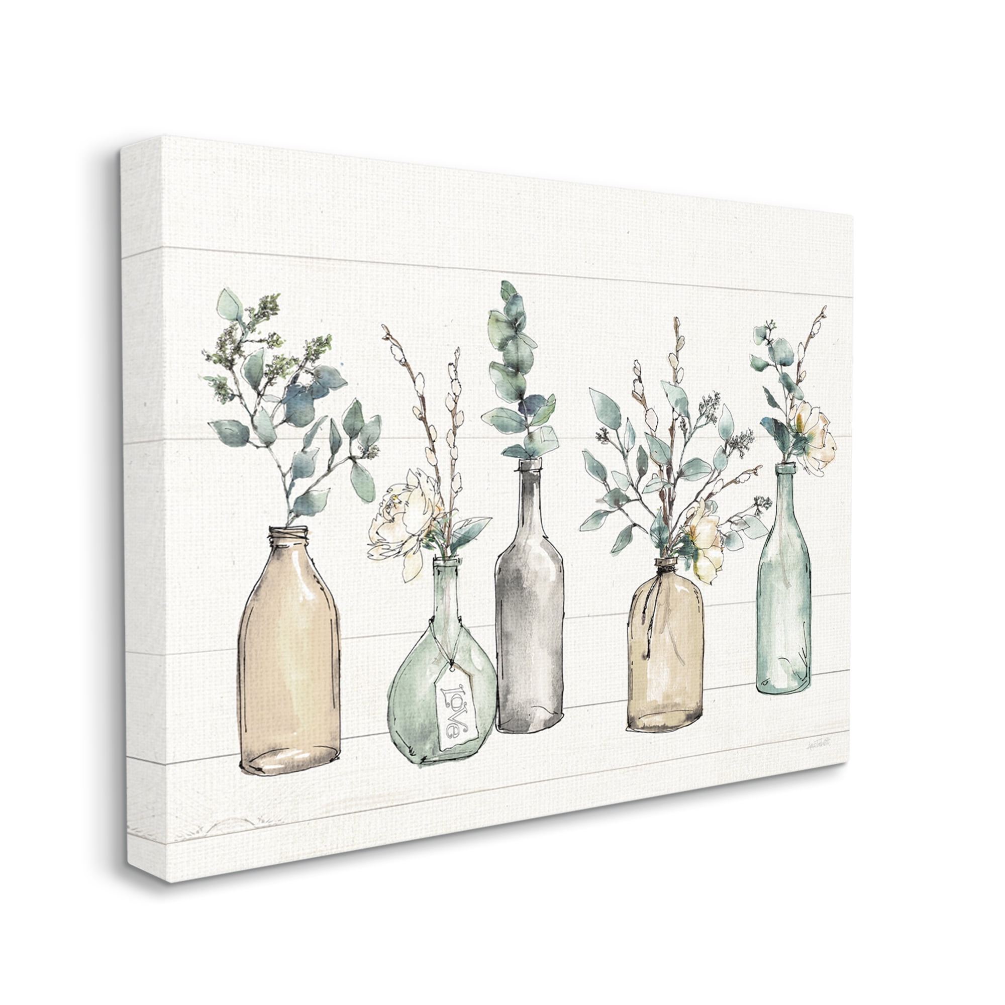 Stupell Home Décor Bottles and Plants Farm Wood Textured Design Canvas Wall Art by Anne Tavoletti