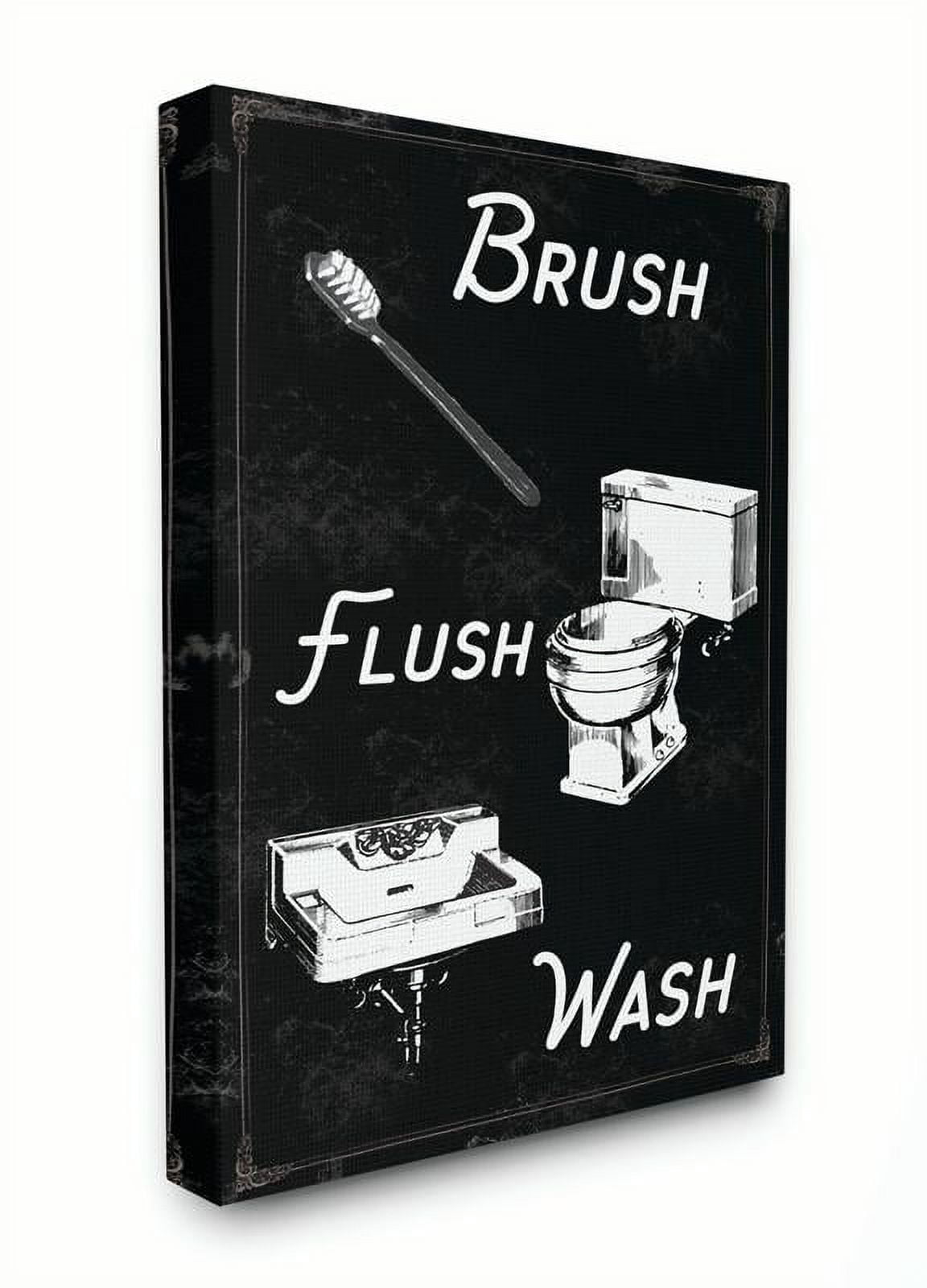 Stupell Home Décor Brush Flush Wash Bathroom Black and White Word Design Canvas Wall Art by the Saturday Evening Post