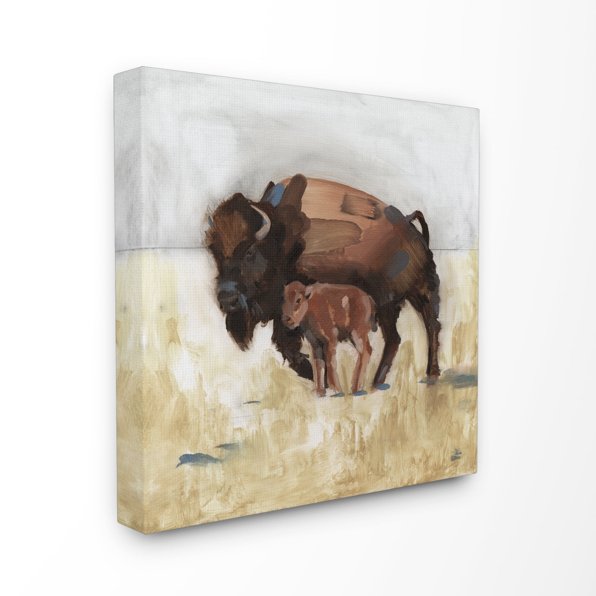 Stupell Home Décor Buffalo Family Tundra Landscape Brown Animal Painting Canvas Wall Art by Jacob Green