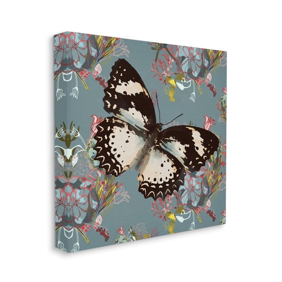 Stupell Industries Butterfly On Blue Pink Pattern Abstract Design Canvas Wall Art by Karen Dreyfus