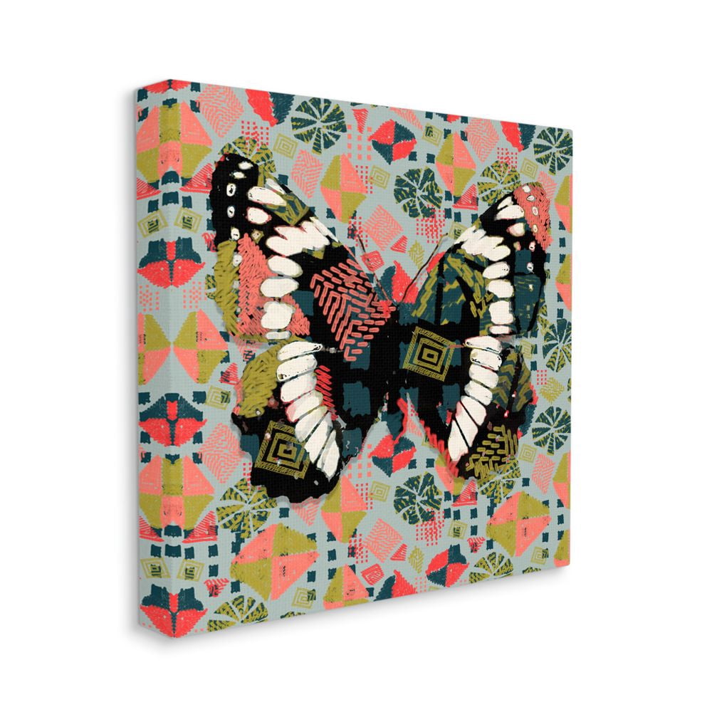 Stupell Home Décor Butterfly on Pink Blue Pattern Abstract Design Canvas Wall Art by Karen Dreyfus