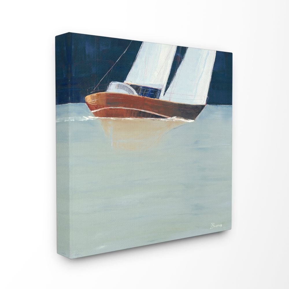 Stupell Home Décor Calm Transparent Sea Sailboat Ocean Blue Brown Beach Painting Canvas Wall Art by Third and Wall