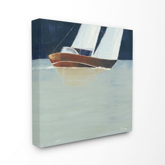 Stupell Home Décor Calm Transparent Sea Sailboat Ocean Blue Brown Beach Painting Modern Unframed Canvas Art Prints, 17 x 17