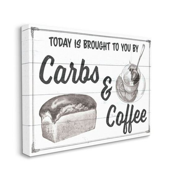 Stupell Home Décor Carbs and Coffee Kitchen Humor Rustic Word Design Canvas Wall Art by the Saturday Evening Post