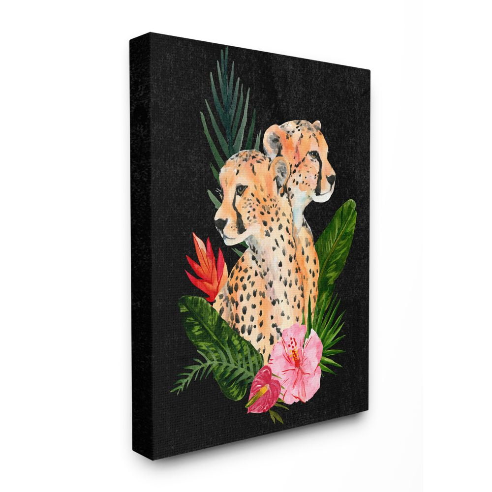 Stupell Home Décor Cheetah Couple Pink Flower Animal Painting Canvas Wall Art by Annie Warren