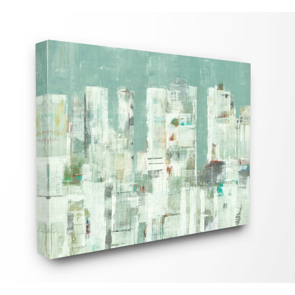 Stupell Home Décor Cityscape Abstract Shapes White Green Painting Canvas Wall Art by Third and Wall