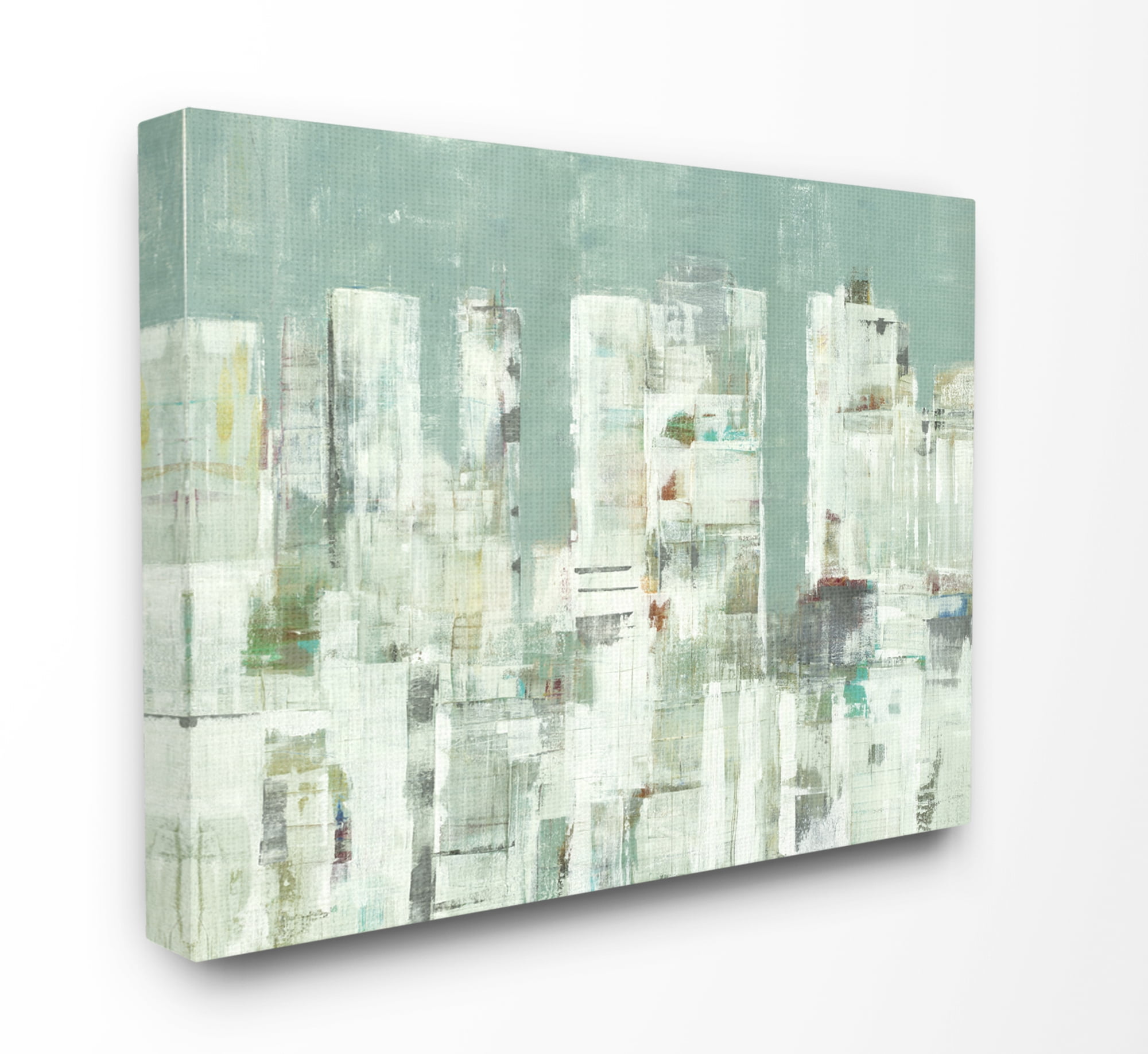 Stupell Home Décor Cityscape Abstract Shapes White Green Painting Canvas Wall Art by Third and Wall