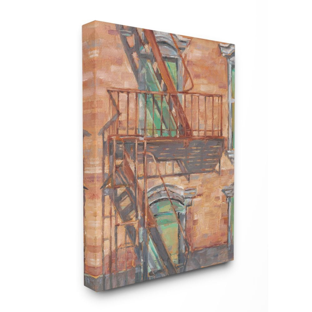 Stupell Home Décor Cityscape Fire Escape Green Red Painting Canvas Wall Art by Ethan Harper