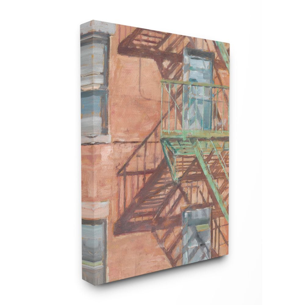 Stupell Home Décor Cityscape Fire Escape Red Green Painting Canvas Wall Art by Ethan Harper