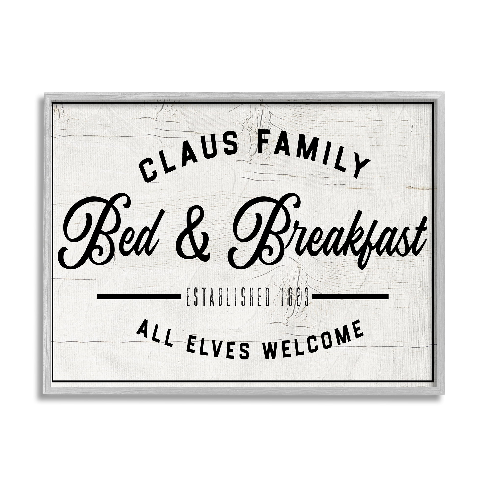 Stupell Home Décor Claus Family Bed & Breakfast Charming Christmas Holiday, 11 x 14, Designed by Valerie Wieners, Gray Frame