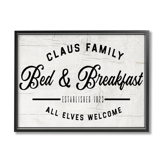 Stupell Home Décor Claus Family Bed & Breakfast Charming Christmas Holiday, 16 x 20, Designed by Valerie Wieners, Black Frame