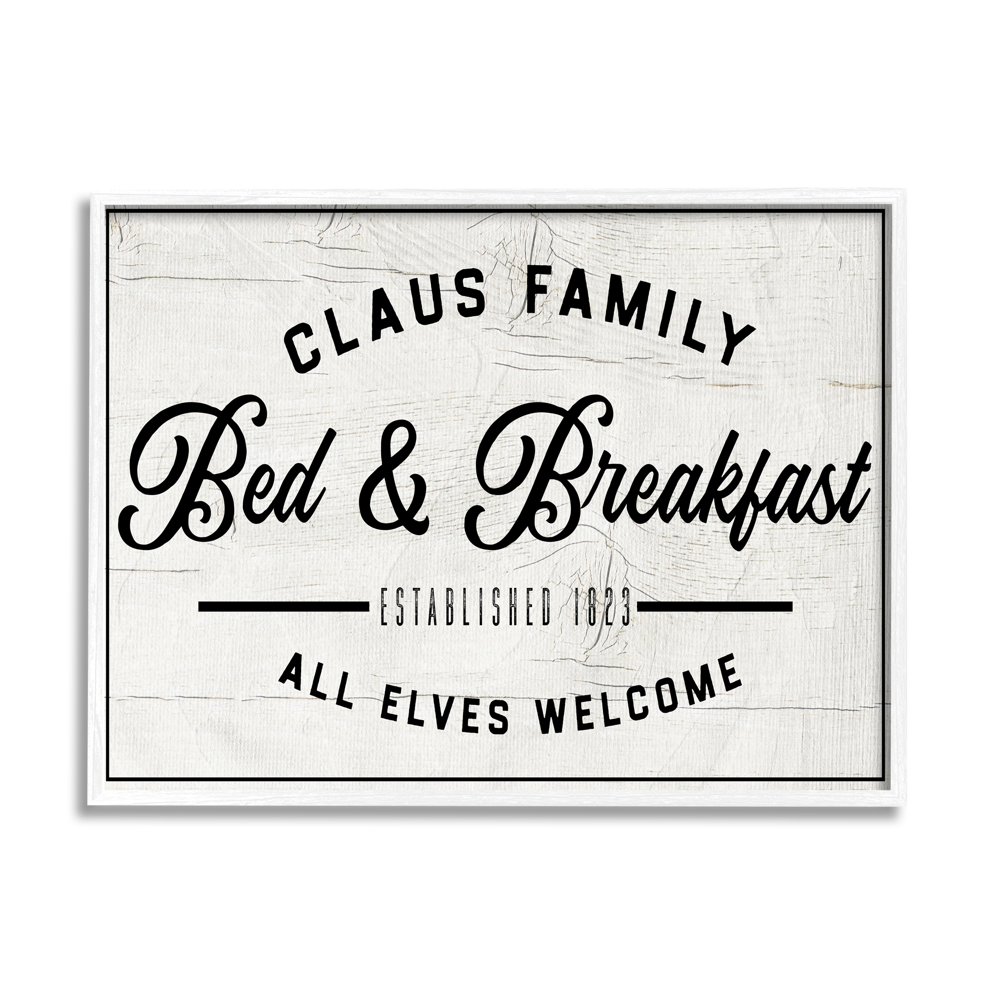 Stupell Home Décor Claus Family Bed & Breakfast Charming Christmas Holiday, 16 x 20, Designed by Valerie Wieners, White Frame